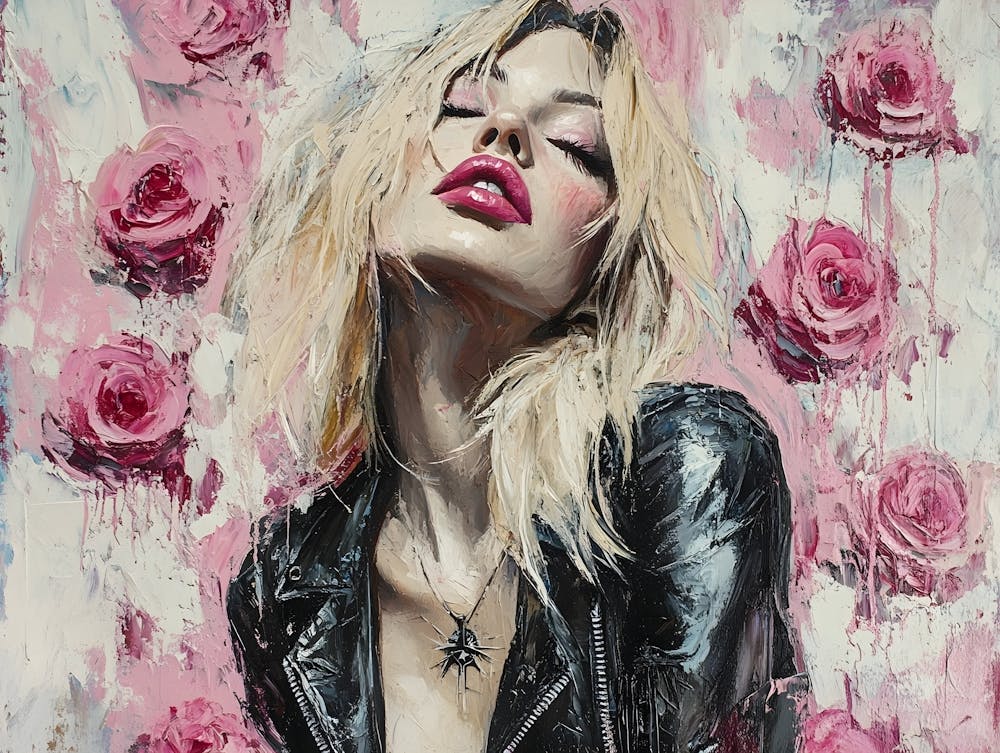 Punk Blonde Woman And Pink Roses 8