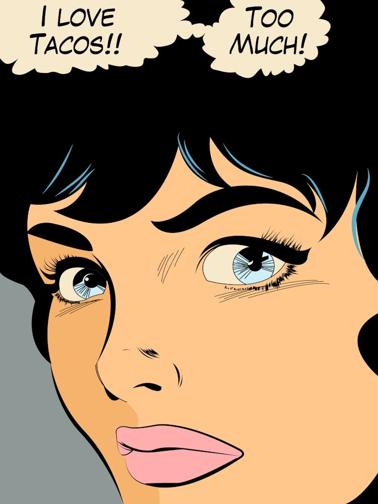 Pop Art Girl Face With Love Tacos Food Thought Balloon