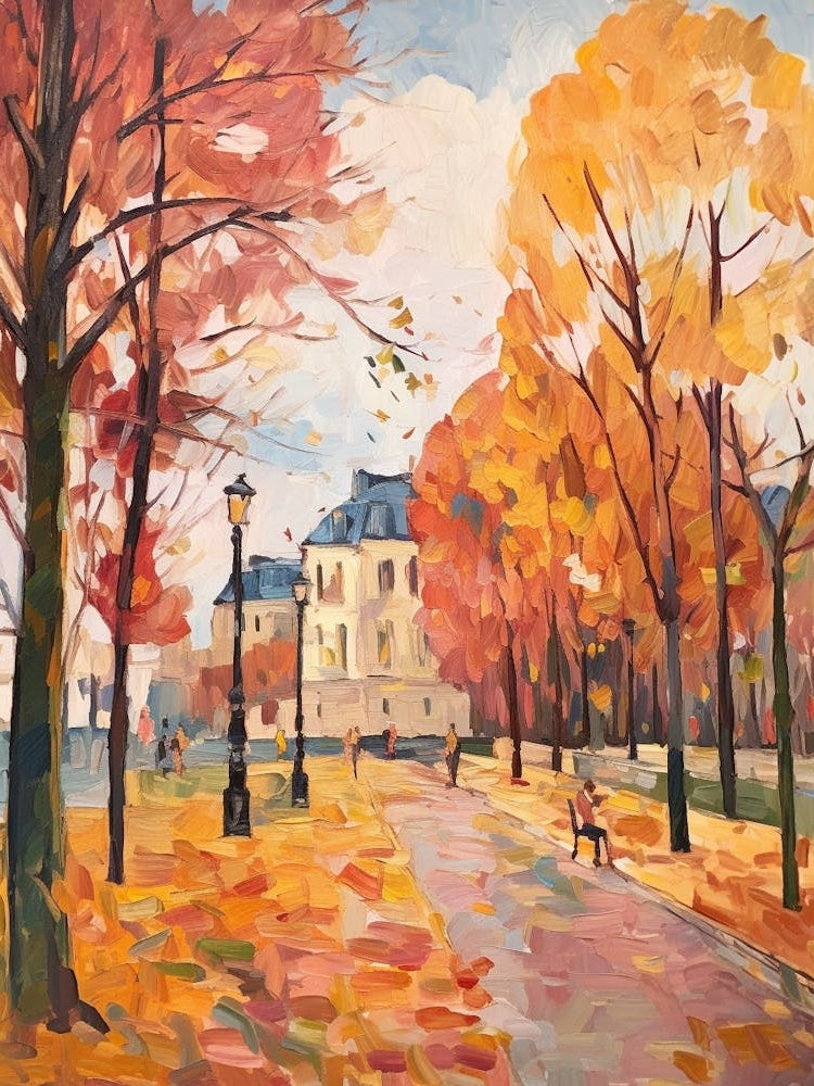 Autumn City Park Painting Parc De La Vilette Paris