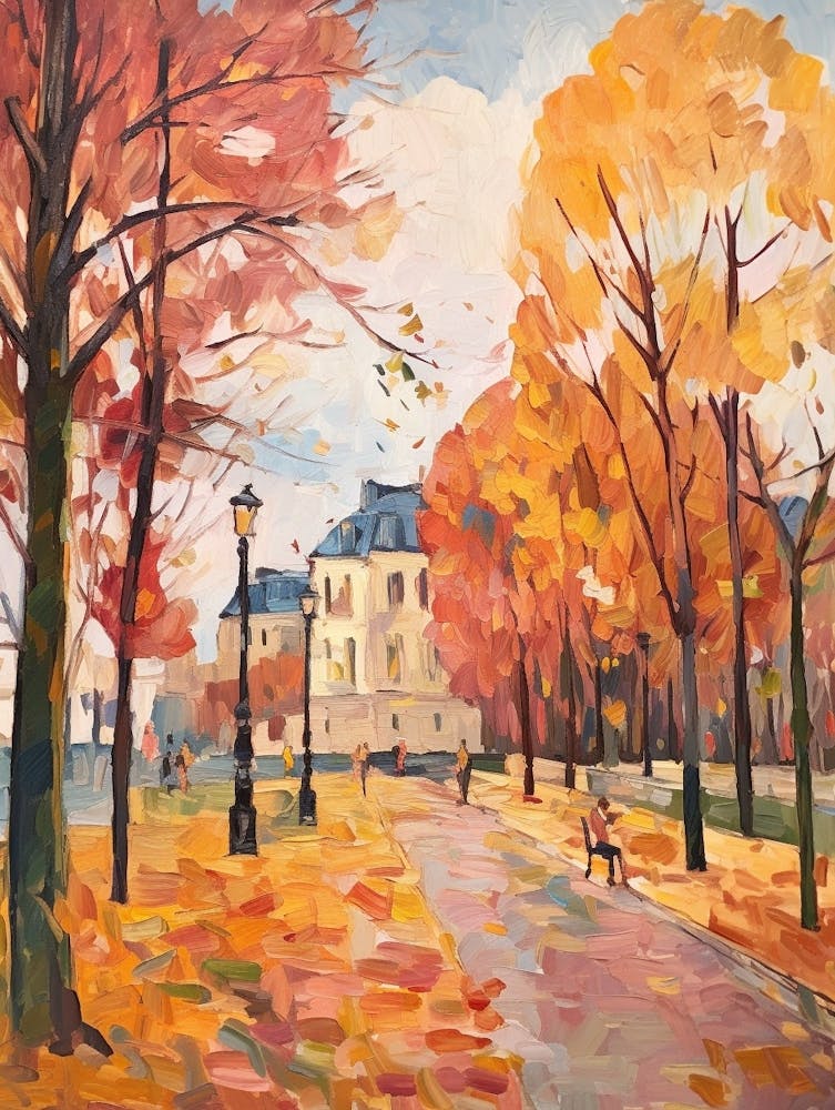 Autumn City Park Painting Parc De La Vilette Paris