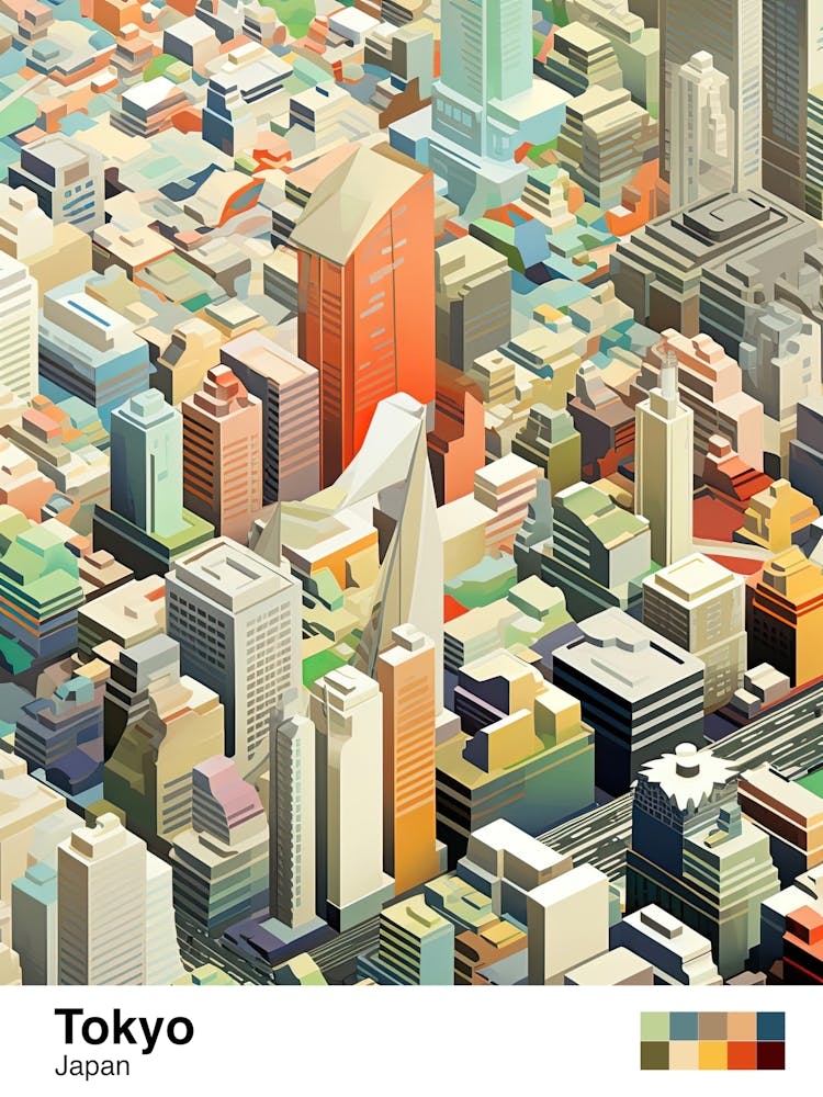 Tokyo, Japan, Geometric Illustration 2 Poster