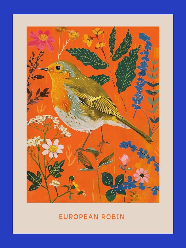 Spring Birds Poster European Robin 1