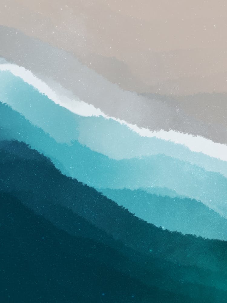 Minimal art abstract watercolor painting of beach waves