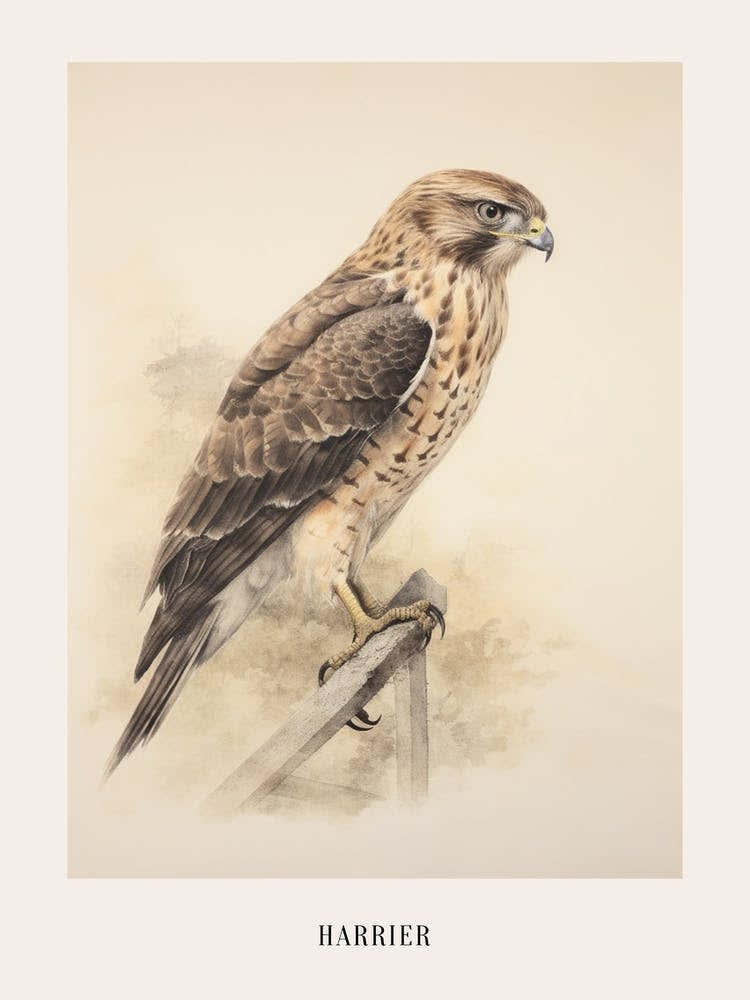 Vintage Bird Drawing Harrier Poster