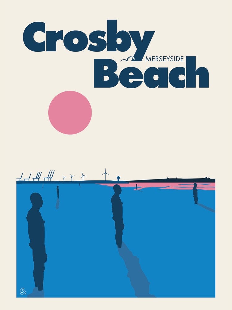 Crosby Beach, Travel Art (Blue)