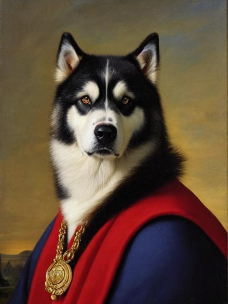 Alaskan Malamute Renaissance Portrait Oil Painting