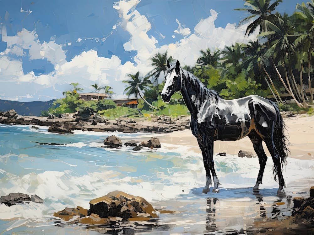 A Horse Oil Painting In Anse Cocos, Seychelles, Landscape 4