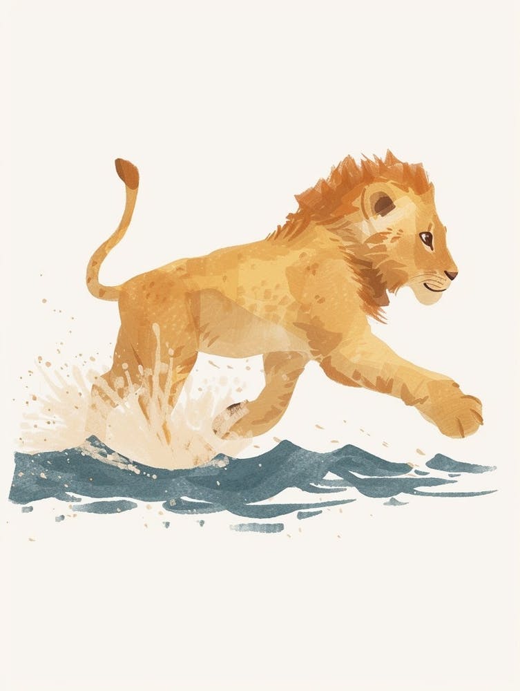 African Lion Crossing A River Clipart 4