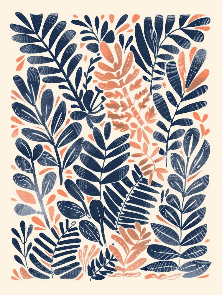 Tropical Leaves In Blue And Pink