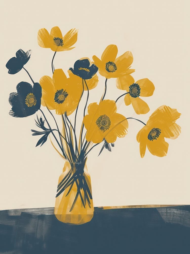 Anemone Flowers On A Table   Contemporary Illustration 1