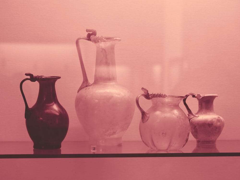 Four Vases Vintage Antique Old Kitchen Dining Beige Pink Terracotta Photo Photography Horizontal Still Life