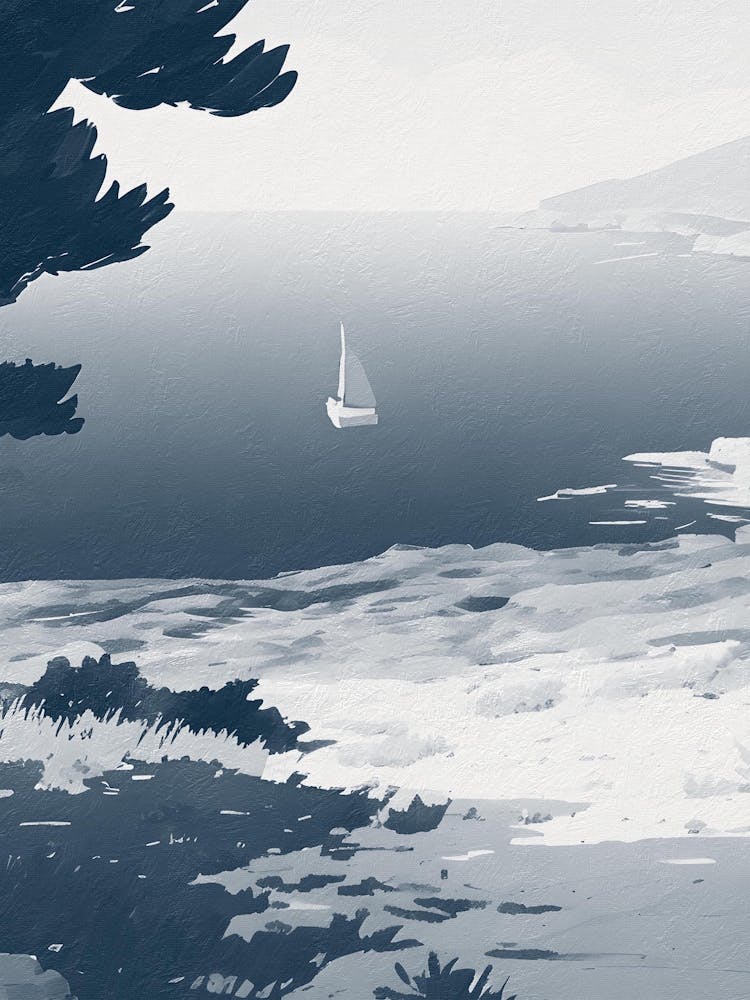 Blue Greek Beach, Greece, Mediterranean Art, Boat, Coastal