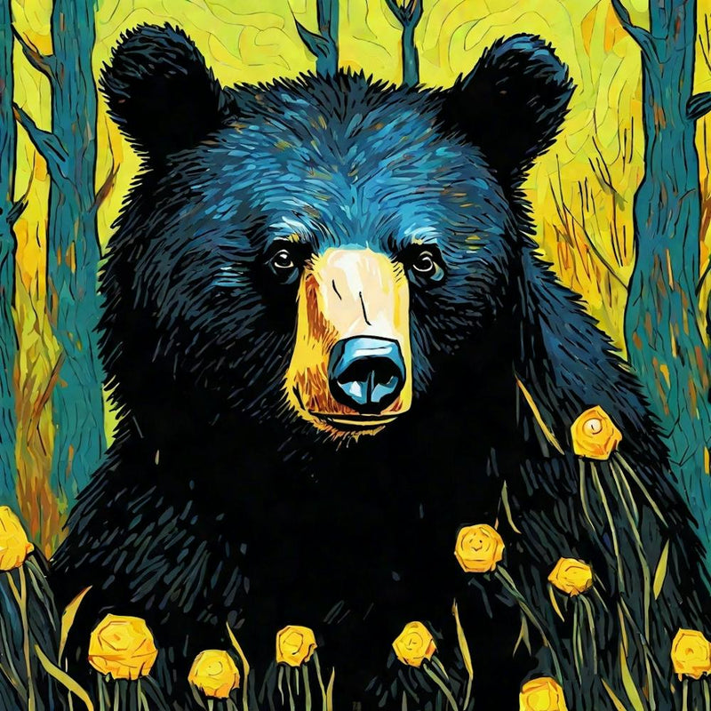 Black Bear In Yellow Flowers