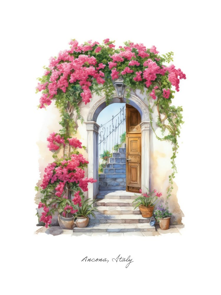 Ancona, Italy   Mediterranean Doors Watercolour Painting 3 Poster