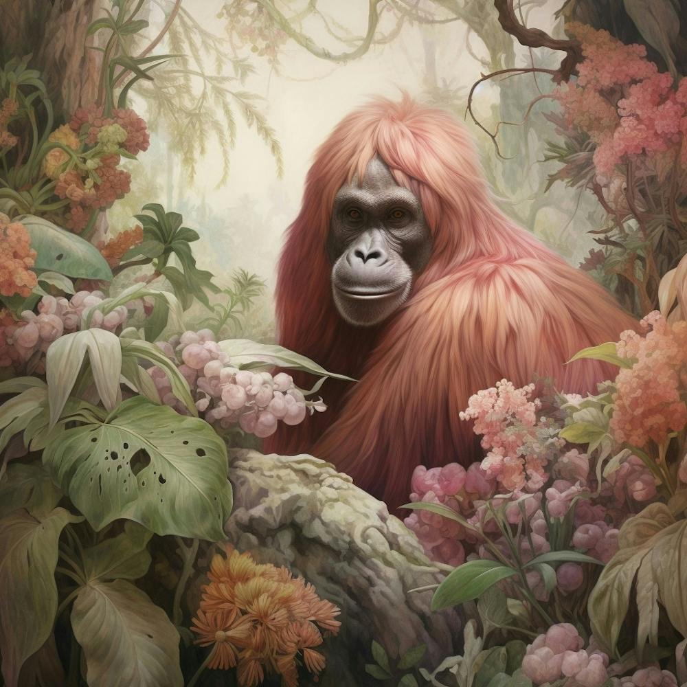 Orangutan 1 Pink Jungle Animal Portrait