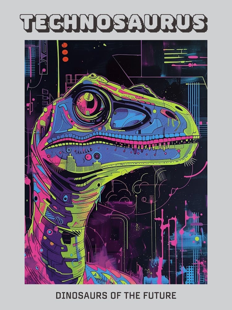 Cyber Futuristic Dinosaur Illustration 1 Poster