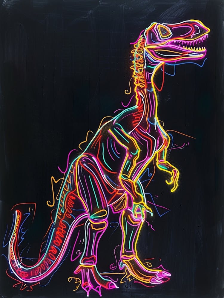 Neon T Rex Dinosaur Scribble