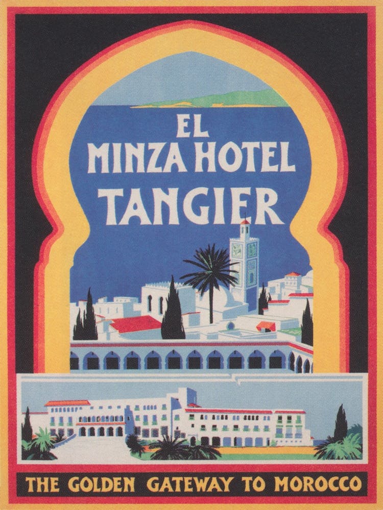 El Minza Hotel Tangier Vintage Travel Poster