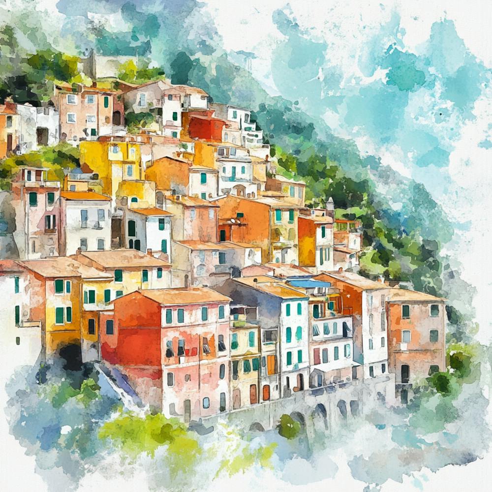 Watercolor Of Italian Village 1