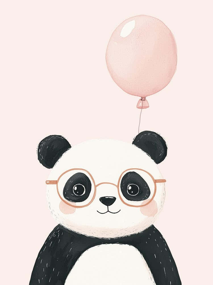 Panda Bear with balloon, nursery wall art, kids room prints, playroom decor