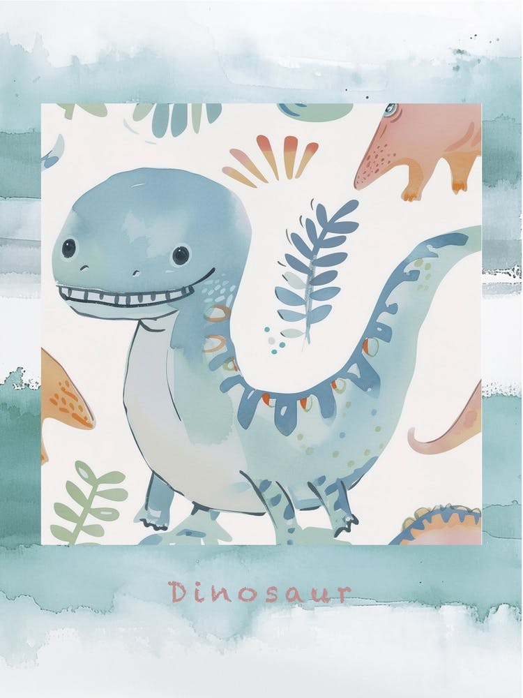 Cute Dinosaur Watercolour Style 1 Poster