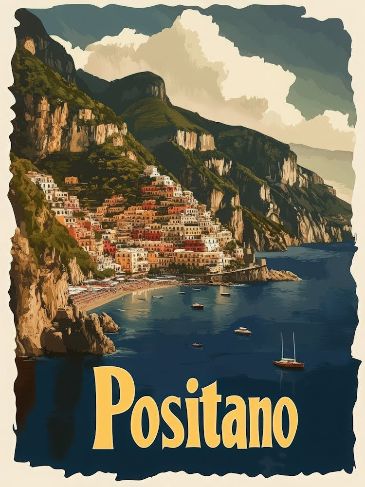 Aihrgdesign A Retro Travel Poster For Positano