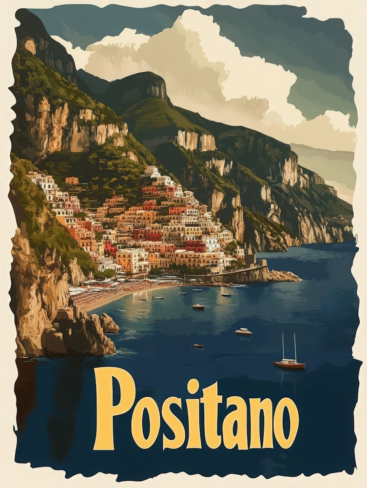 Aihrgdesign A Retro Travel Poster For Positano