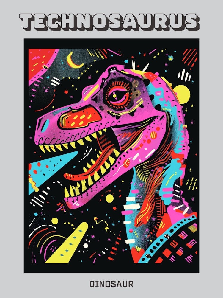 Dinosaur Pink & Black Abstract Geometric Poster