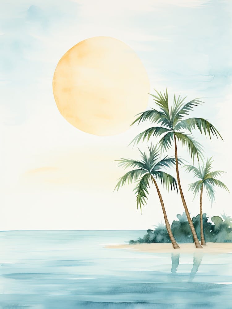 Watercolour Of Matira Beach   Bora Bora French Polynesia 1