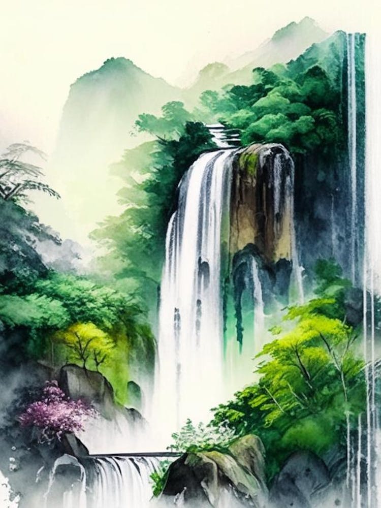 Shifen Waterfall, Taiwan Water Colour  (2)