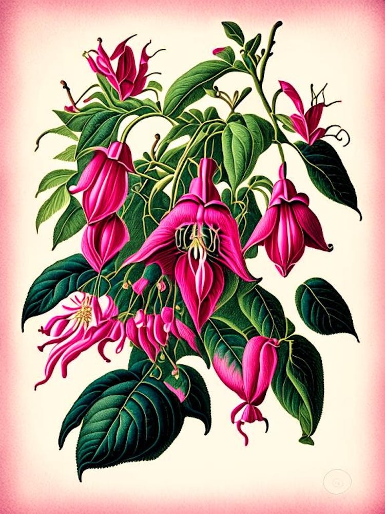 Fuchsia 2 Floral Botanical Vintage Poster Flower