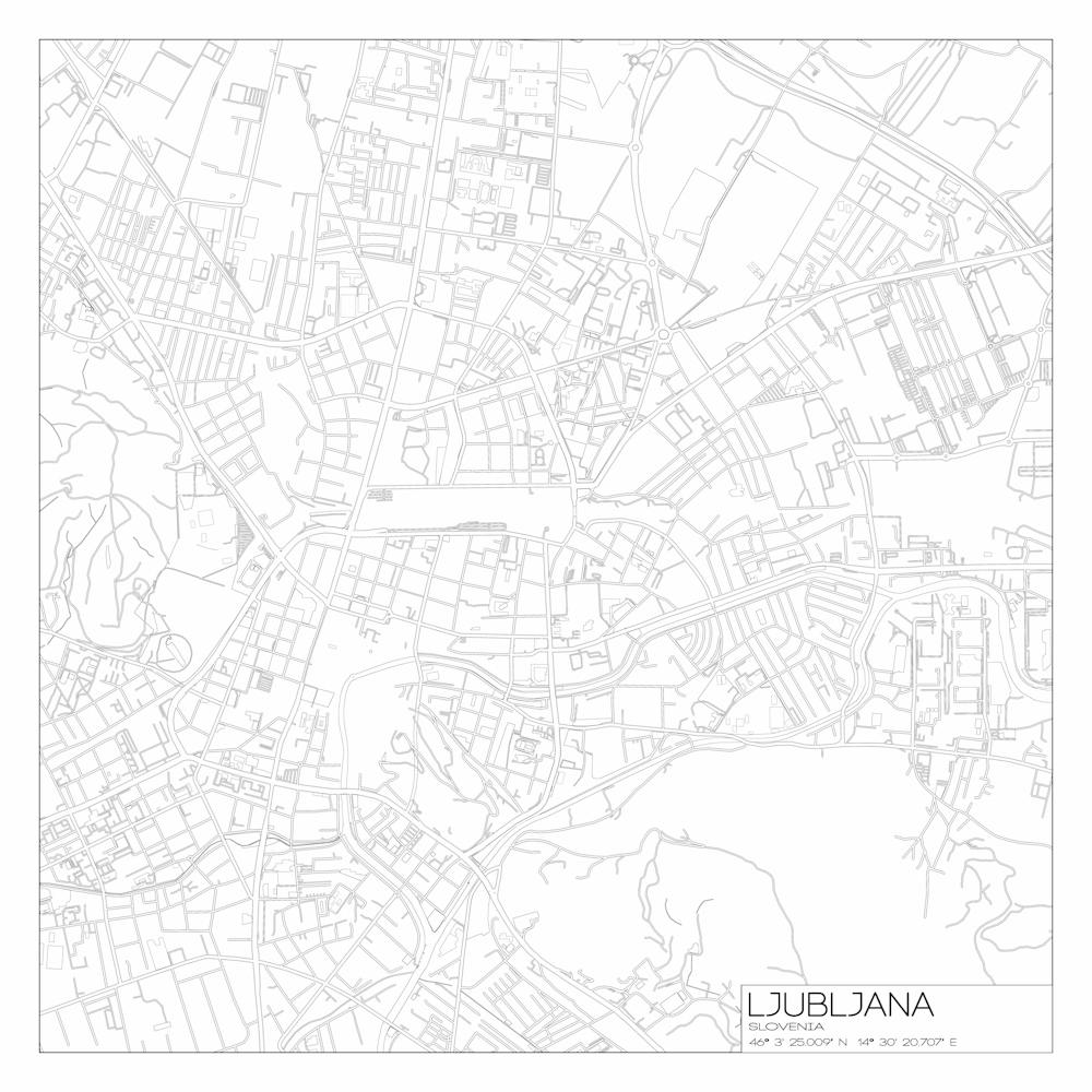 Ljubljana, Slovenia, City Map Black On White Blueprint Design