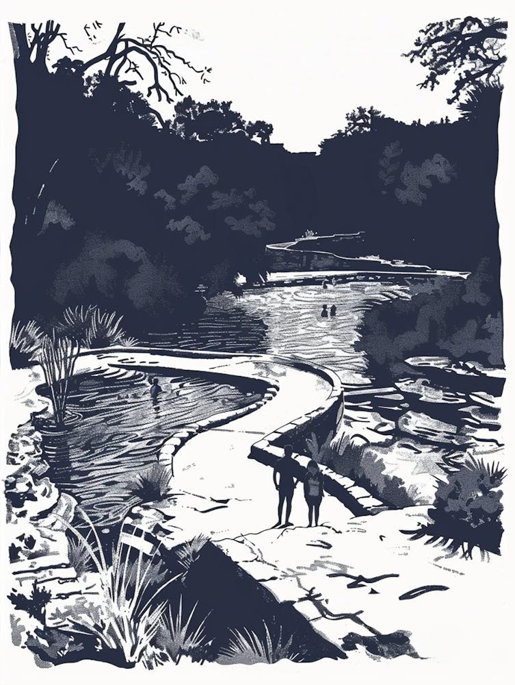Duotone Illustration Barton Springs Pool Austin Texas 1