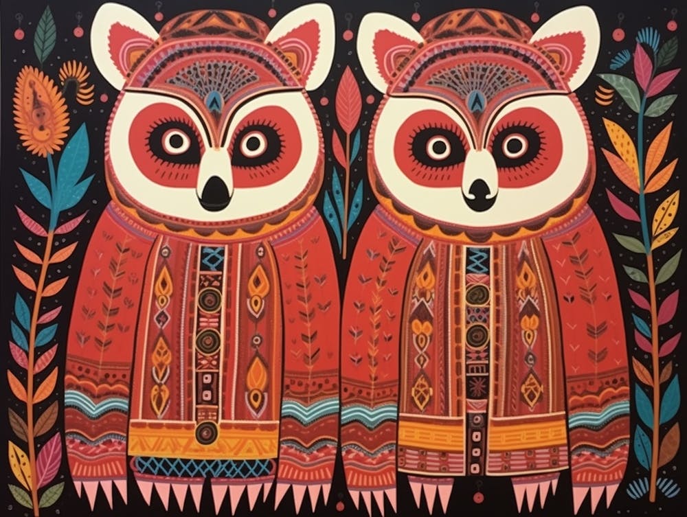 Red Panda 2 Folk Style Animal Illustration