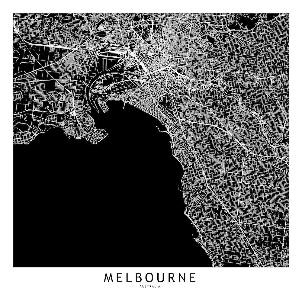 Melbourne Black And White Map Square