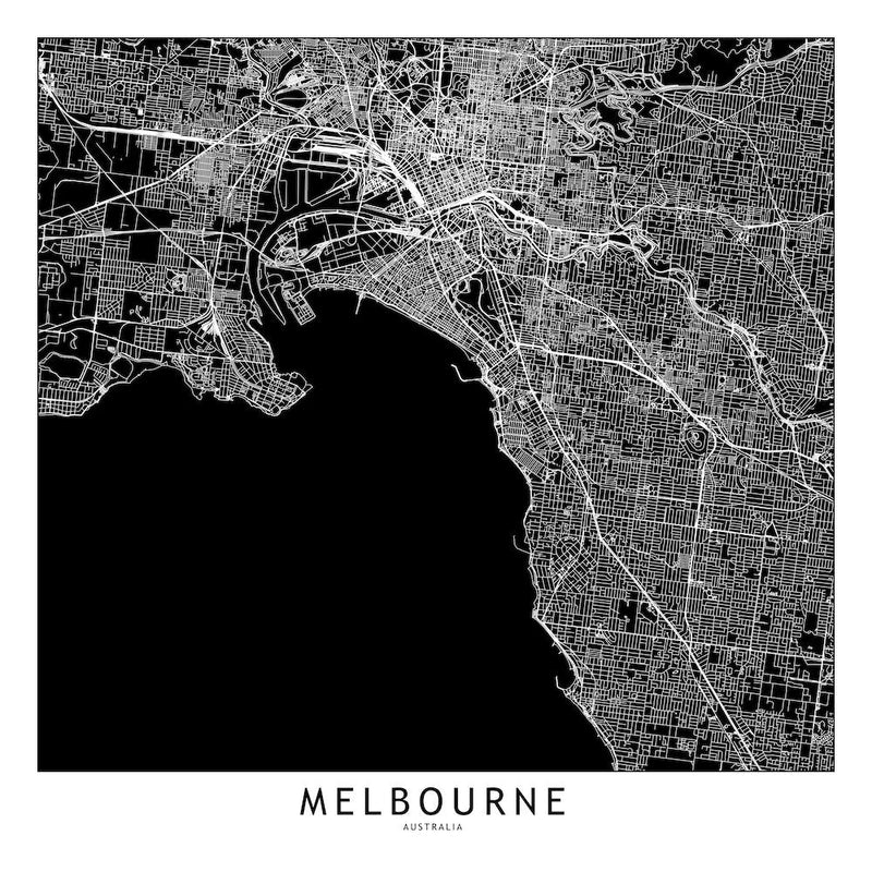 Melbourne Black And White Map Square