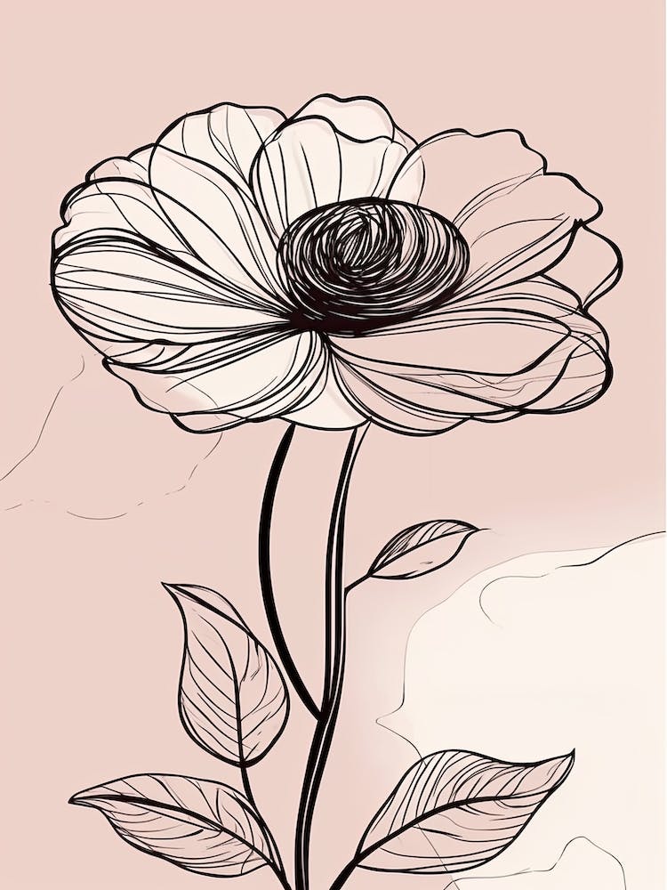 Line Art Sunflower Flowers Illustration Neutral 19