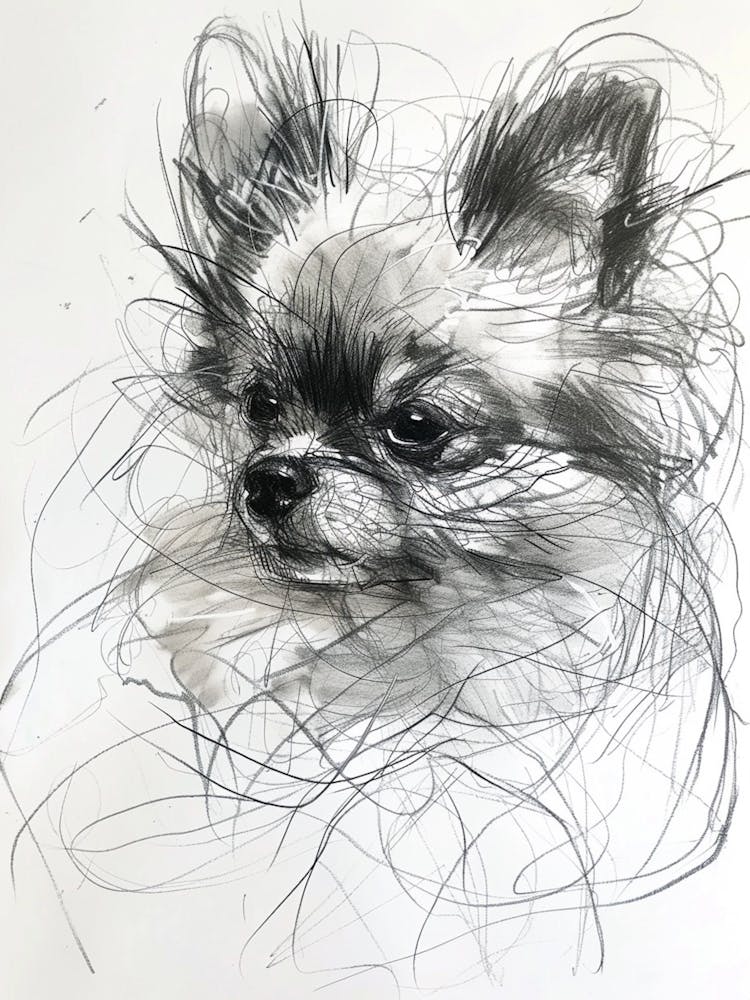 Chien Poméranien - Dessin au Fusain 1