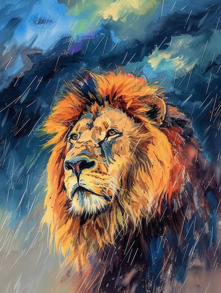 Masai Lion Facing A Storm Fauvist Painting 1