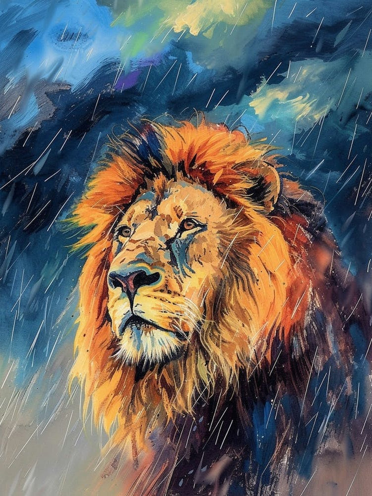Masai Lion Facing A Storm Fauvist Painting 1