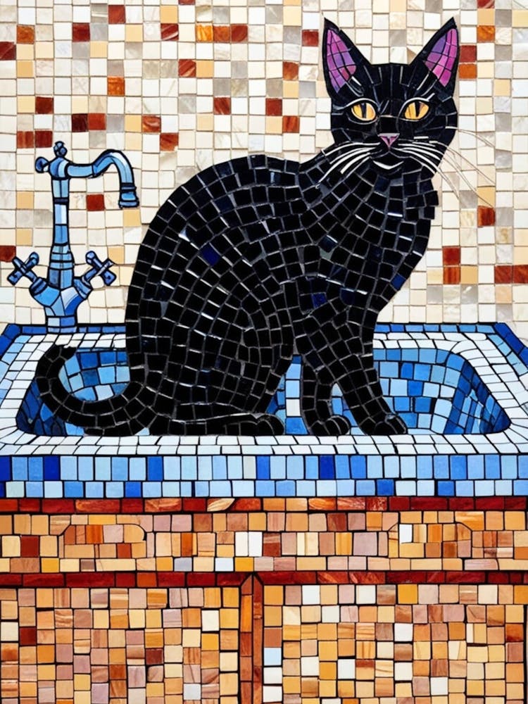 Schwarze Katze im Waschbecken 4