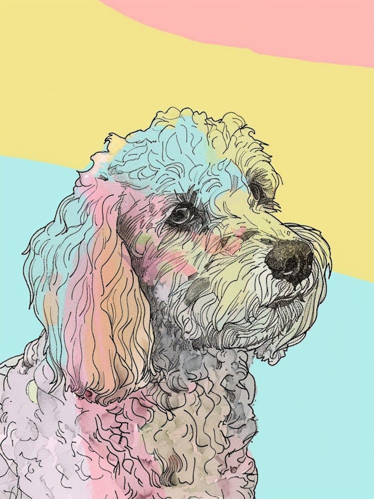 Pastel Curly Dog Line Illustration 2