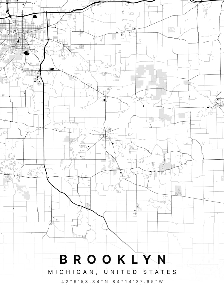 Brooklyn Michigan USA White Map