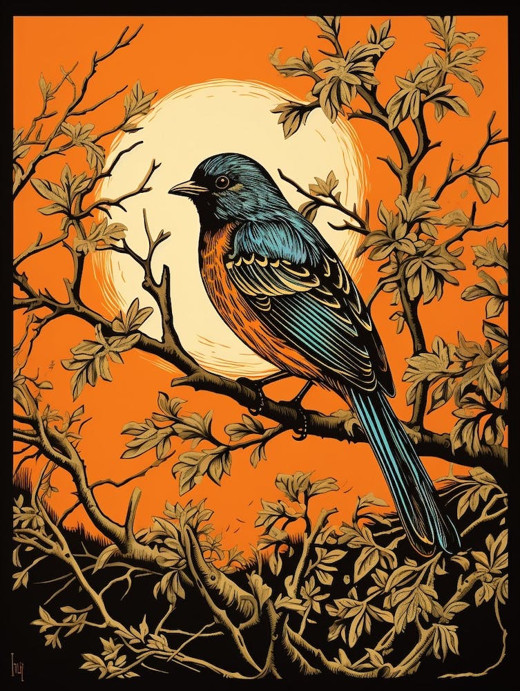 Bird On Tree Linocut Style 3