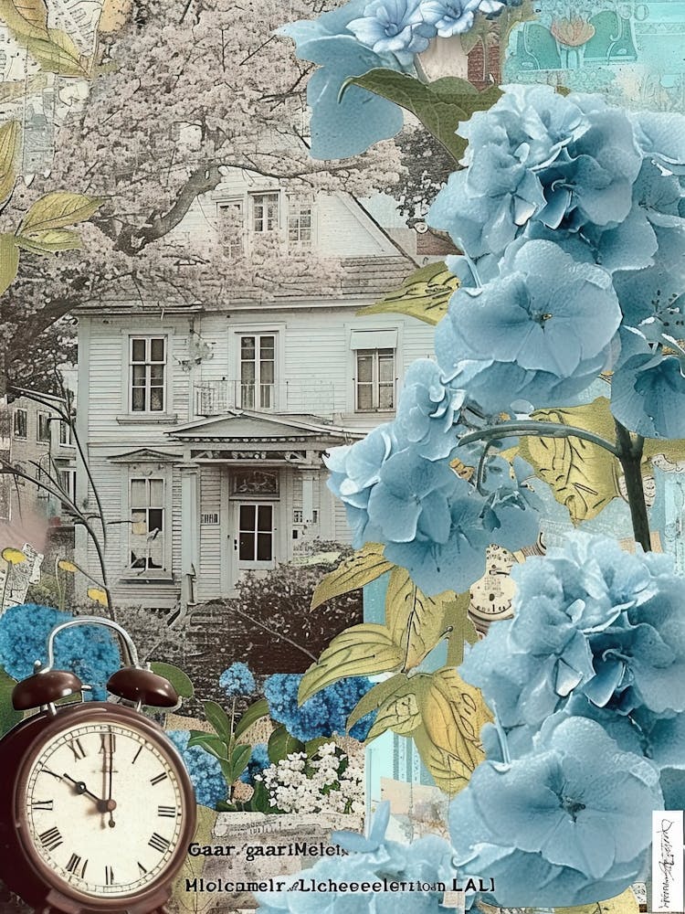 Light Blue Flowers Scrapbook Collage Cottage 3