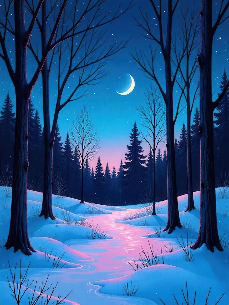 Winter Night In The Forest
