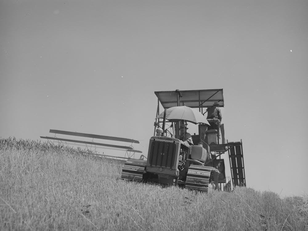 Caterpillar Drawn Combine Working In The Wheat Fields Of Whitman County, Washington By Russell Lee