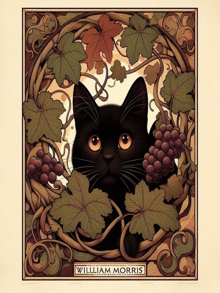 Black Cat With Grapes