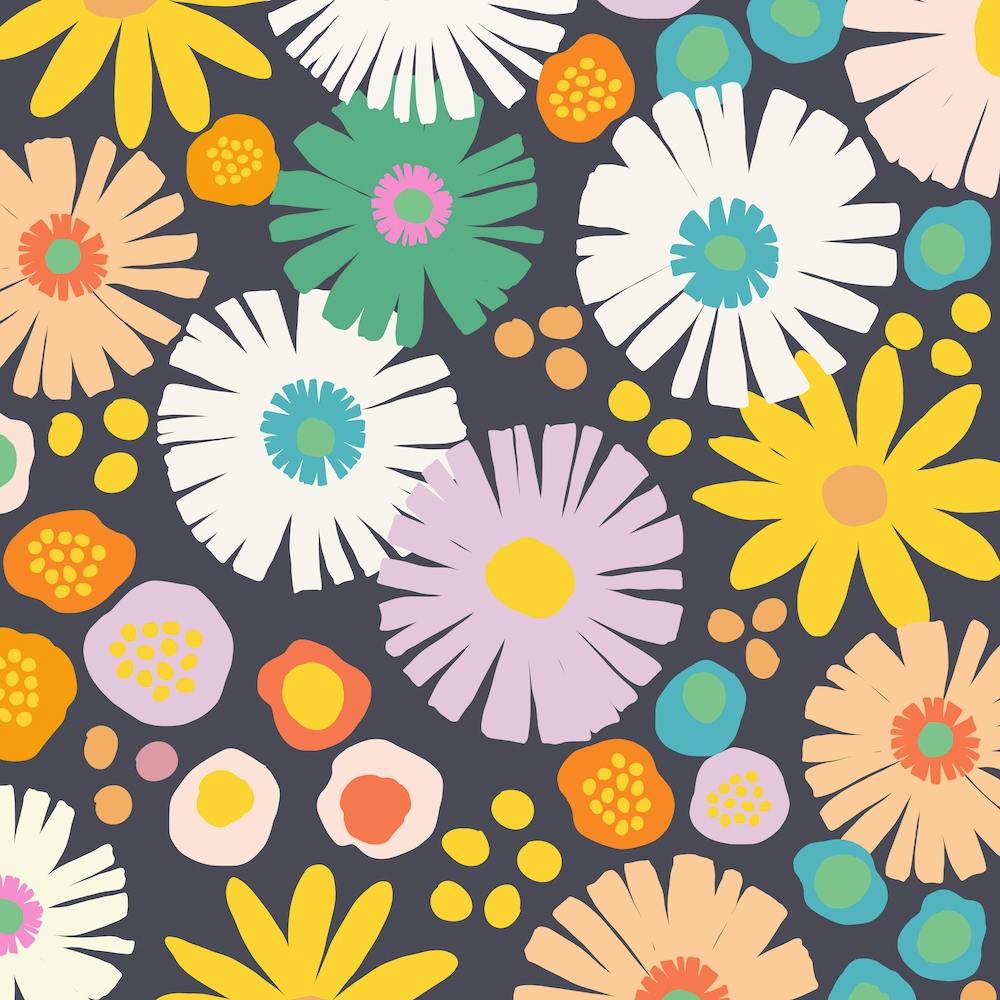 Mod Daisies In Midnight Square