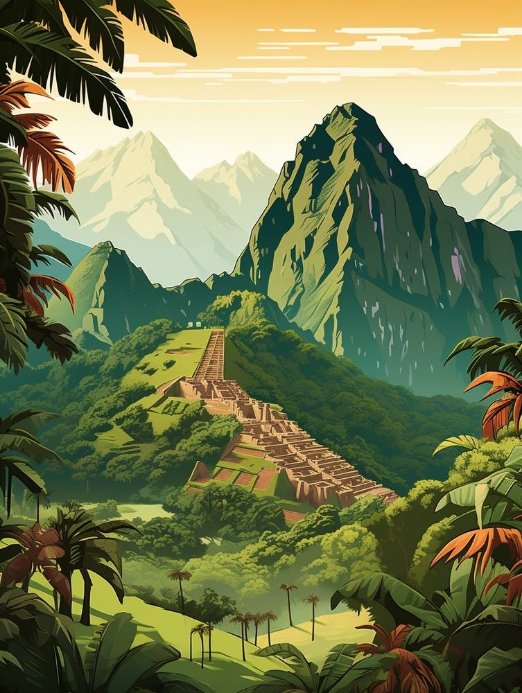 Machu Picchu Peru 1 Vintage Travel Illustration